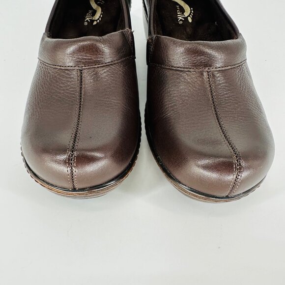 SoftWalk Brown Leather Slip On Melody Platform Non-Skid Work Clog Wedge Mule 6M - Picture 4 of 8